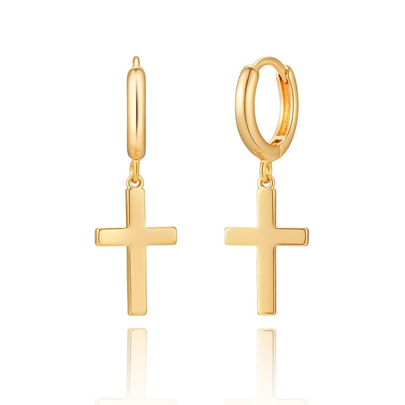 Fettero Gold Dangle Drop Hoop Earrings for Women Men Gold Plated Dainty Earrings Hypoallergenic Star Cross Huggie Hoops Jewelry for Everyday Wear - Image 1