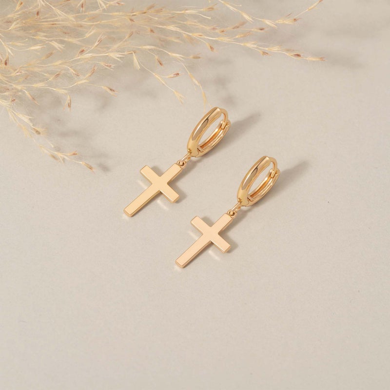 Fettero Gold Dangle Drop Hoop Earrings for Women Men Gold Plated Dainty Earrings Hypoallergenic Star Cross Huggie Hoops Jewelry for Everyday Wear - Image 3