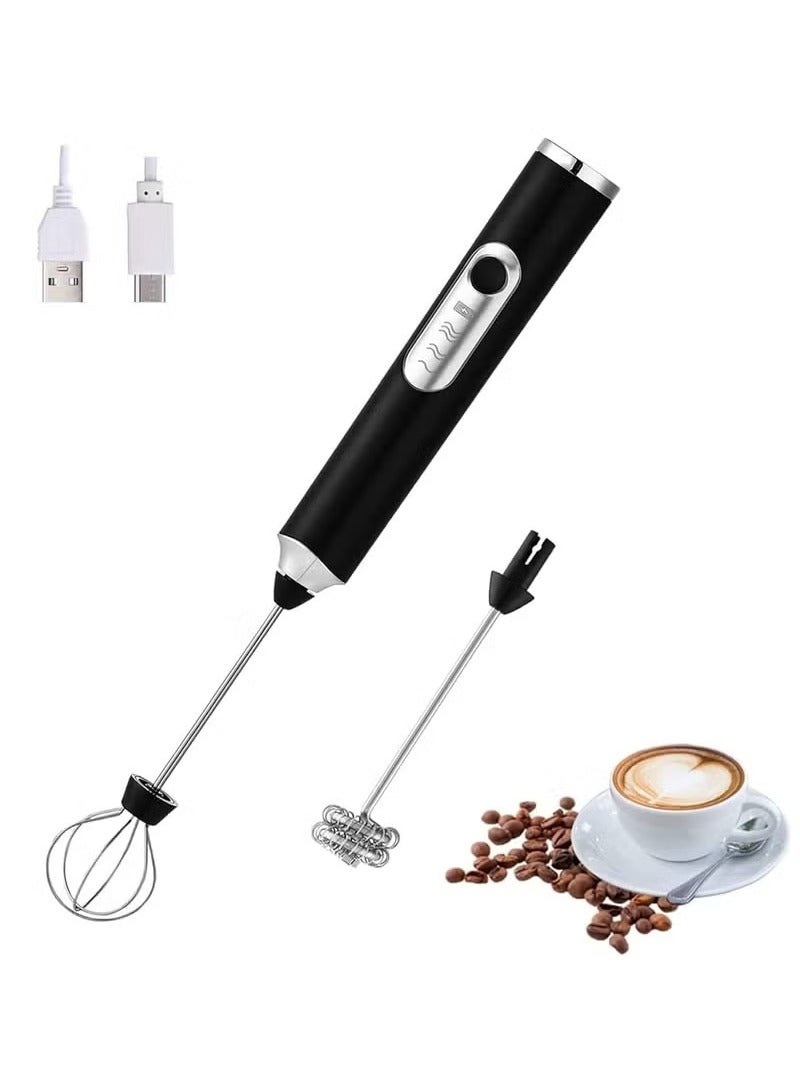 DUTUO Rechargeable Electric Foam Maker, Milk Frother Handheld Foam Maker, Drink Mixer with Stainless whisks 3 Speed Adjustable Foam Maker Blender for Bulletproof Coffee, Cappuccino (Black) - Image 1