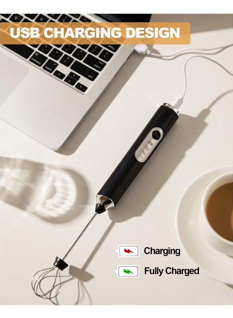 DUTUO Rechargeable Electric Foam Maker, Milk Frother Handheld Foam Maker, Drink Mixer with Stainless whisks 3 Speed Adjustable Foam Maker Blender for Bulletproof Coffee, Cappuccino (Black) - Image 4