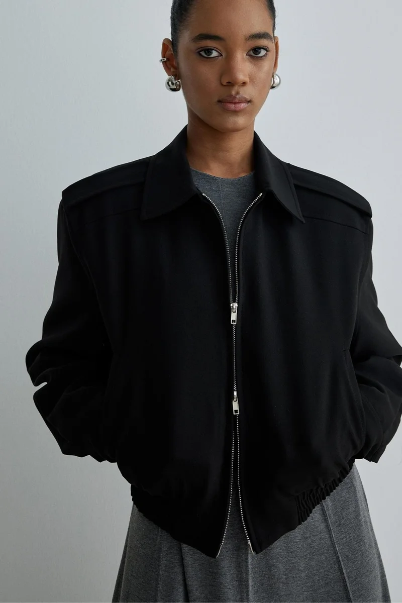 Suud Collection Saud Collection Black Copper Crop Bomber Jacket