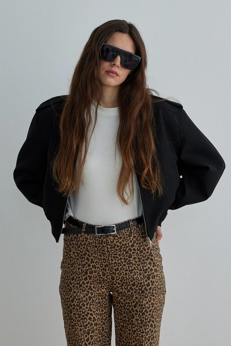 Suud Collection Saud Collection Black Copper Crop Bomber Jacket