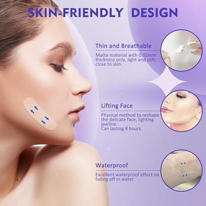 NBF شريط رفع الوجه NBF 180 قطعة، شريط رفع الوجه غير مرئي، أشرطة رفع فورية للوجه للبشرة المترهلة، الذقن، العيون، الذقن المزدوج، شريط وجه رقيق للغاية وقابل للتنفس رفع غير مرئي - Image 4