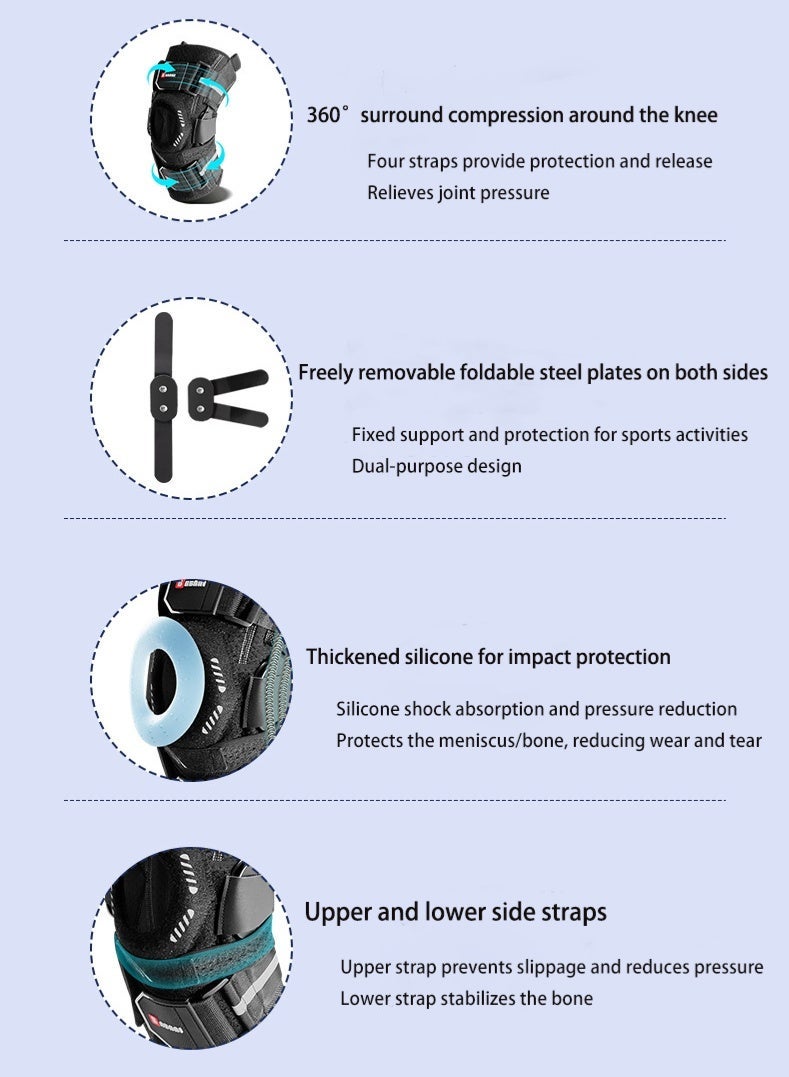 MAANGE Steel-framed Knee Brace，With Knee Support Strap and Removable Steel Plate Support. Provides Patellar Support, Meniscus and Ligament Protection. Made of Breathable and Sweat-Wicking Fabric. Suitable For Running, Fitness, Cycling and Hiking (One size fits all，Unisex). - Image 4