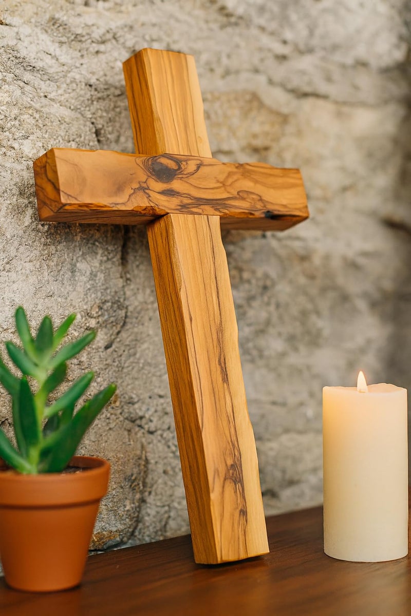 Zuluf Wooden Olivewood Plain Cross For Wall decor | Large Wall Cross Christian Religious Gift | Wall Art Home Room Décor | Jerusalem Decorative Wall Cross with Holy Land Certificate | 25cm / 9.8" - Image 5