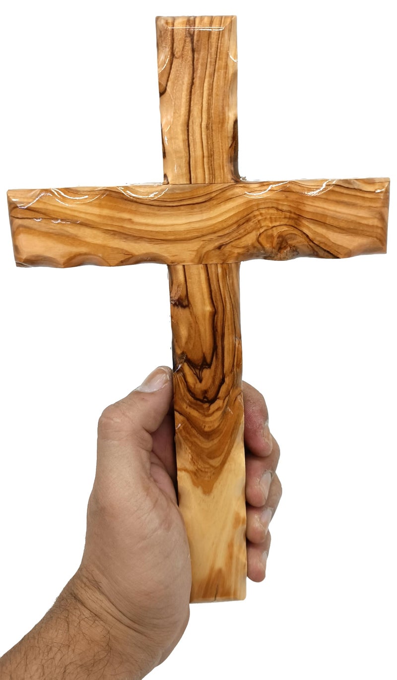 Zuluf Wooden Olivewood Plain Cross For Wall decor | Large Wall Cross Christian Religious Gift | Wall Art Home Room Décor | Jerusalem Decorative Wall Cross with Holy Land Certificate | 25cm / 9.8" - Image 1