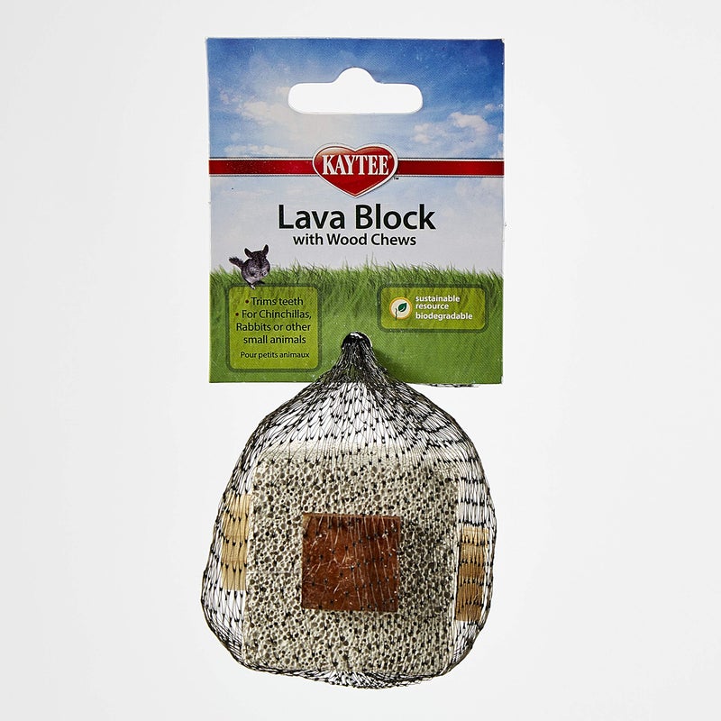 Kaytee Lava Block With Wood Chews for Chinchillas, Rabbits and Other Small Animals, 2.5 x 2.5 x 5 Inches - Image 1