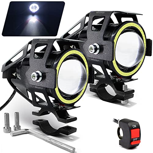 Mosleyz Motorcycle LED Fog Lights U7 Spotlight Daytime Running Lights with White Angel Eyes Halo Ring and Switch 2-Sets - Image 1