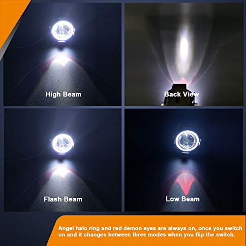 Mosleyz Motorcycle LED Fog Lights U7 Spotlight Daytime Running Lights with White Angel Eyes Halo Ring and Switch 2-Sets - Image 3
