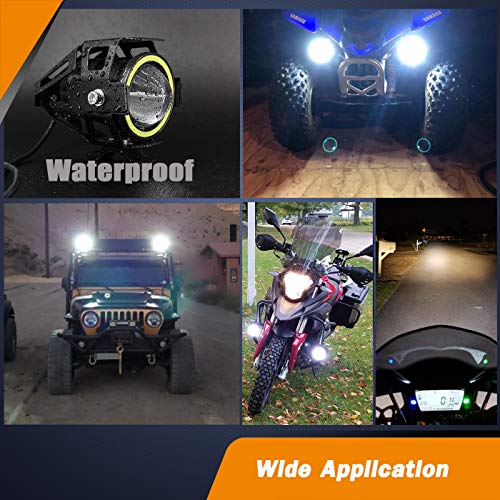 Mosleyz Motorcycle LED Fog Lights U7 Spotlight Daytime Running Lights with White Angel Eyes Halo Ring and Switch 2-Sets - Image 4