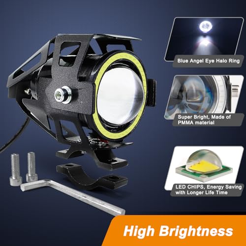 Mosleyz Motorcycle LED Fog Lights U7 Spotlight Daytime Running Lights with White Angel Eyes Halo Ring and Switch 2-Sets - Image 5