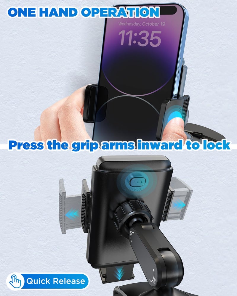 IPOW Car Dashboard Phone Clip Holder, 360 Degrees Rotation Dash Steering Wheel Phone Clamp Mount Compatible with iPhone 15 14 13 Pro Max and 4-7 Inch Smartphones (NOT Universal - Please Check) - Image 5