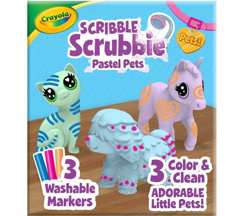 Crayola Scribble Scrubbie Pastel Pets, 3 Count – Washable Pet Toy Set with Markers & Brush, Creative Gift for Kids Ages 3+ - Image 2