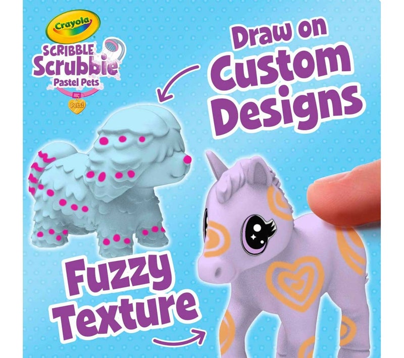 Crayola Scribble Scrubbie Pastel Pets, 3 Count – Washable Pet Toy Set with Markers & Brush, Creative Gift for Kids Ages 3+ - Image 3