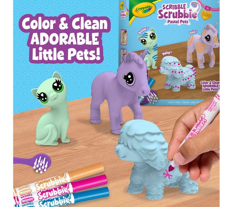 Crayola Scribble Scrubbie Pastel Pets, 3 Count – Washable Pet Toy Set with Markers & Brush, Creative Gift for Kids Ages 3+ - Image 4