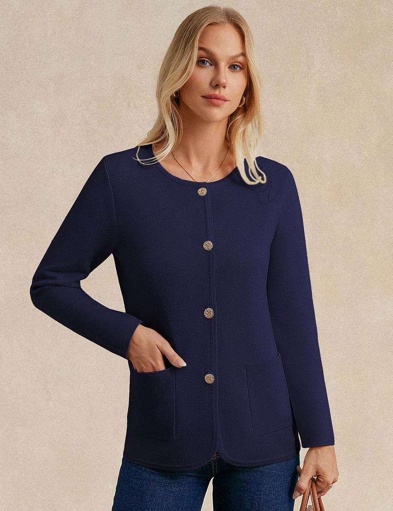 GRACE KARIN Sweater Blazers for Women Business Casual Navy Blue Work Cardigan Blazer Dressy Sweatshirt Blazer Jacket - Image 5