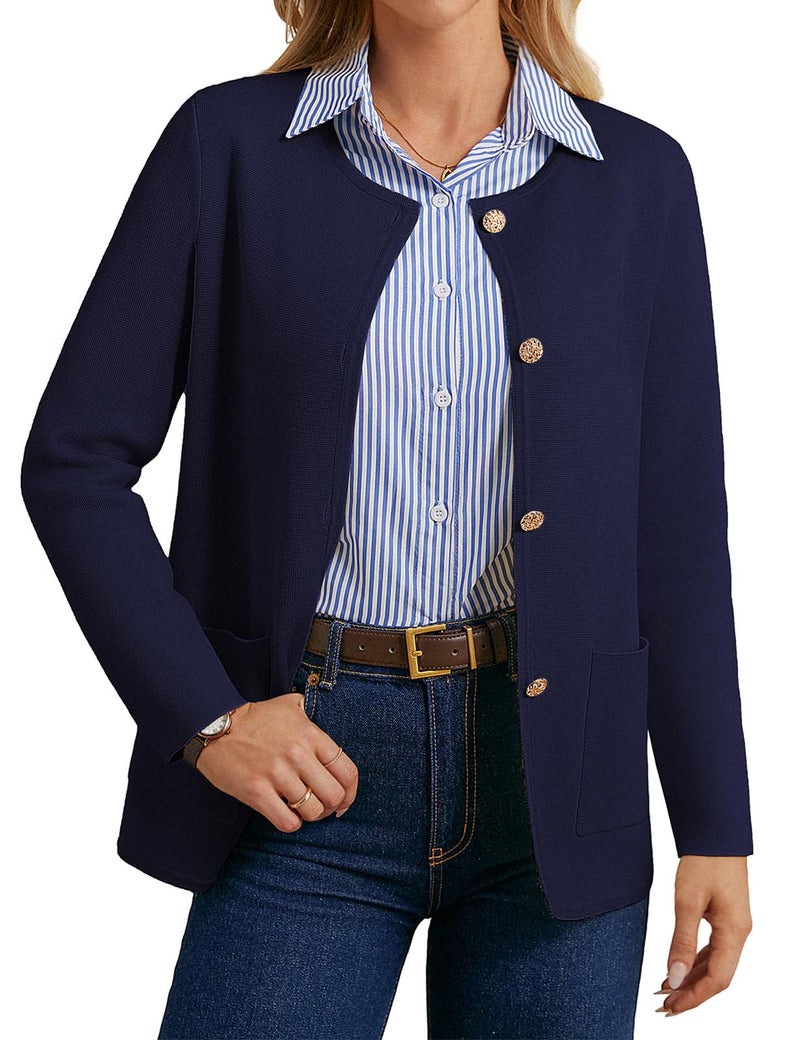 GRACE KARIN Sweater Blazers for Women Business Casual Navy Blue Work Cardigan Blazer Dressy Sweatshirt Blazer Jacket - Image 1