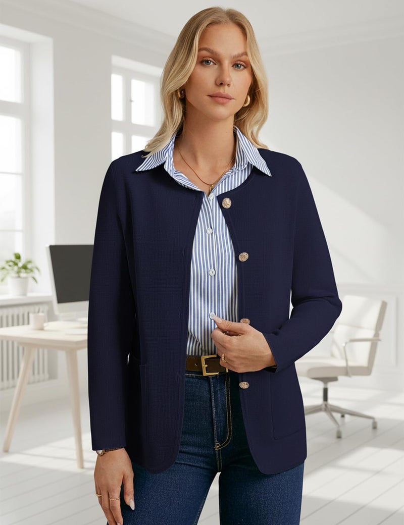 GRACE KARIN Sweater Blazers for Women Business Casual Navy Blue Work Cardigan Blazer Dressy Sweatshirt Blazer Jacket - Image 2