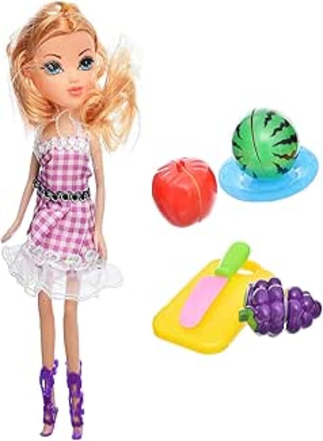 Generic Plastic Bride Wearing A Dress Toy With Fruits And kitchen tools Amazing Design For Children Set 7 Pieces - Multi Color 
