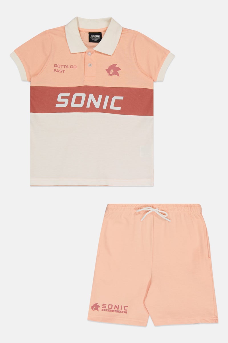Sonic The Hedge Kids Boy 2 Pieces Short Sleeve Colorblock Polo Shirt And Shorts Set, Multicolor - Image 2
