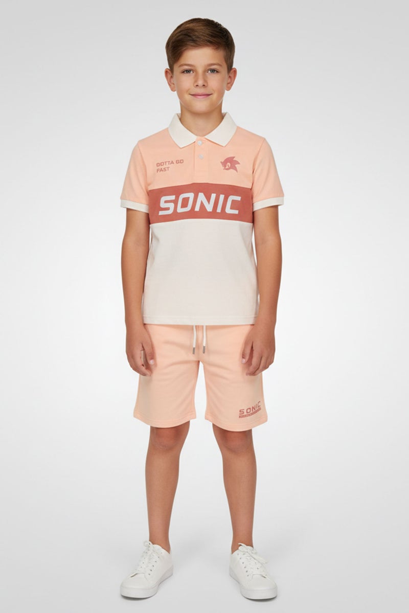 Sonic The Hedge Kids Boy 2 Pieces Short Sleeve Colorblock Polo Shirt And Shorts Set, Multicolor - Image 1
