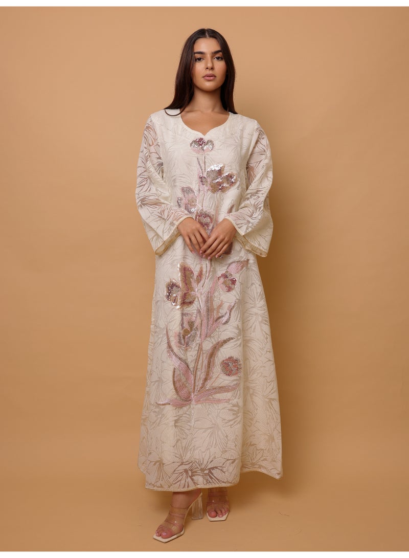 اكسا جلابية أنيقة مزينة بالترتر والزهور - Image 5