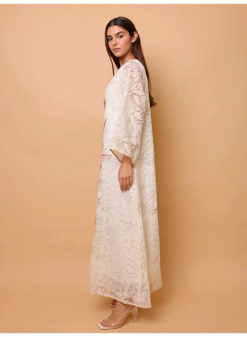 IKKXA  Elegant Sequin Floral Applique Jalabiya  | Best Price UAE