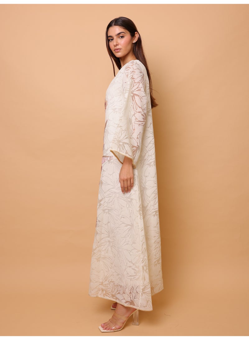 اكسا جلابية أنيقة مزينة بالترتر والزهور - Image 3