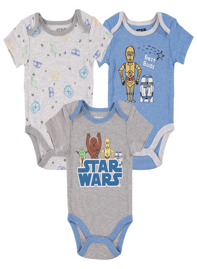 Happy Threads STAR WARS Baby Boys Bodysuit Three Pack Baby Clothes (Blue/Grey/Light Grey, 3-6 Months) (ASTB266PK) - Image 1