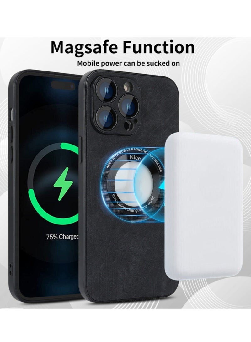 Case for Iphone 11 Pro Skin Feel Leather Magsafe Magnetic Phone Cover Black  - Image 2