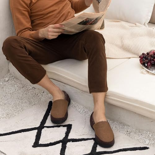 Zigzagger Men's Comfy Wool Slippers Indoor Outdoor House Shoes, Warm Soft Fur Fuzzy Fleece Lined Memory Foam Sole with Suede Upper,Coffee,12 US - Image 2