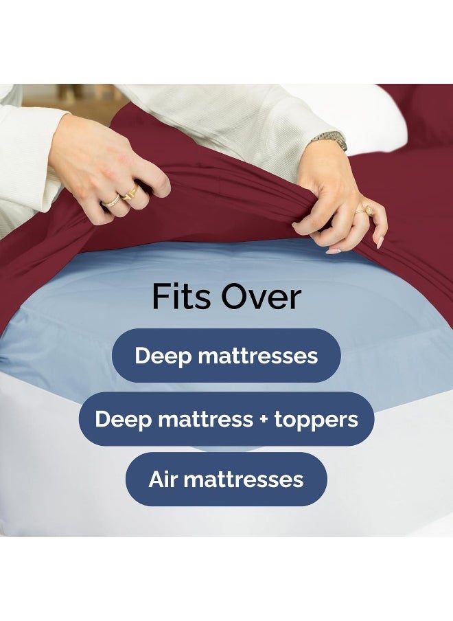 Extra Deep Split King Sheet Set - 7 Piece Breathable & Cooling Sheets - Hotel Luxury Bedding Set 18-24 Inch Extra Deep Pockets - Easy Fit, Super Soft, Wrinkle Free & Comfy - Burgundy, Split King Size