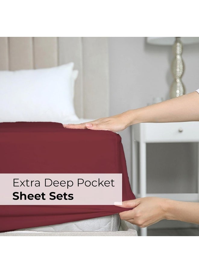 Extra Deep Split King Sheet Set - 7 Piece Breathable & Cooling Sheets - Hotel Luxury Bedding Set 18-24 Inch Extra Deep Pockets - Easy Fit, Super Soft, Wrinkle Free & Comfy - Burgundy, Split King Size