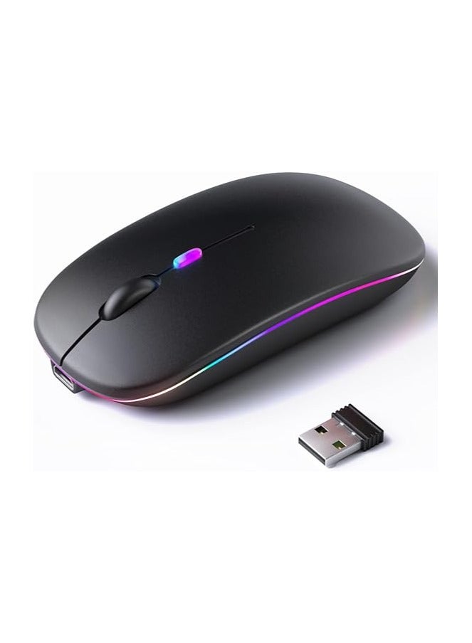 Wireless Bluetooth LED Mouse – Dual Mode (Bluetooth 5.2 + USB Receiver), Rechargeable & Portable – For Laptop, Desktop, Tablet – Black - Image 1