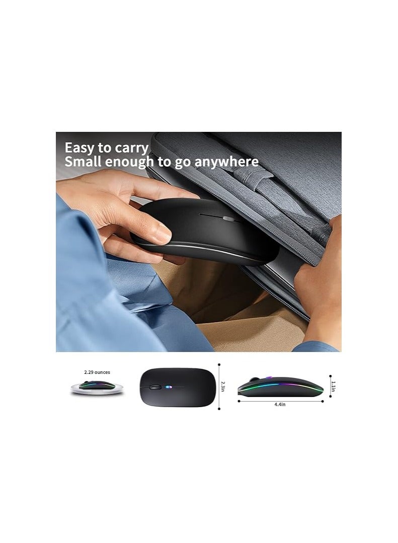 Wireless Bluetooth LED Mouse – Dual Mode (Bluetooth 5.2 + USB Receiver), Rechargeable & Portable – For Laptop, Desktop, Tablet – Black - Image 3