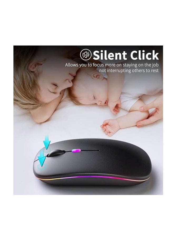 Wireless Bluetooth LED Mouse – Dual Mode (Bluetooth 5.2 + USB Receiver), Rechargeable & Portable – For Laptop, Desktop, Tablet – Black - Image 4