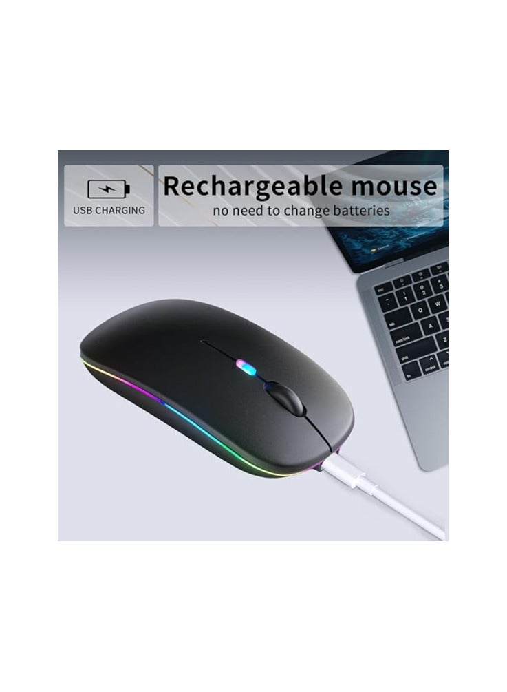Wireless Bluetooth LED Mouse – Dual Mode (Bluetooth 5.2 + USB Receiver), Rechargeable & Portable – For Laptop, Desktop, Tablet – Black - Image 2