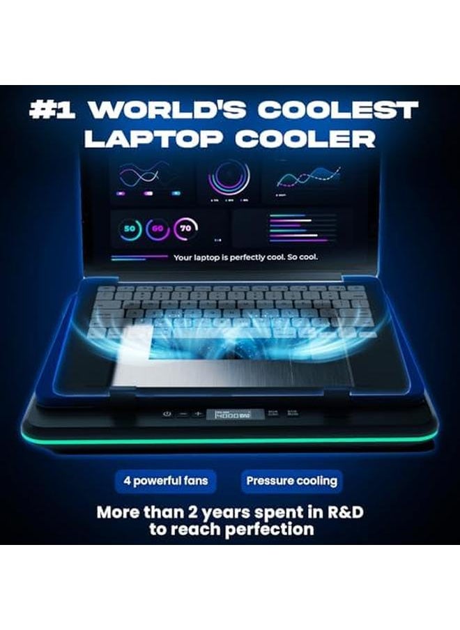 erorex - Turbofrost Gaming Laptop Cooling Pad 4 Powerful Turbo Fans Up To 16000 Rpm Laptop Cooler 2 Power Modes Usb C Dc Dynamic Rgb 4 Ports Usb Sealed Foam For Fast Cooling For Laptops Up To 17In - Image 1