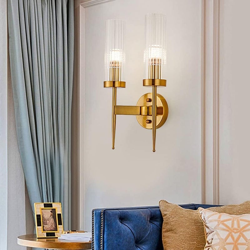 MIORAH Miorah Gold Clear Tube Glass Long Wall Light Gold Warm WhiteCorded Electric Wall LampBathroom Light Fixtures Modern Wall Vanity Light Kitchen Bedroom Living Room Double  - Image 3