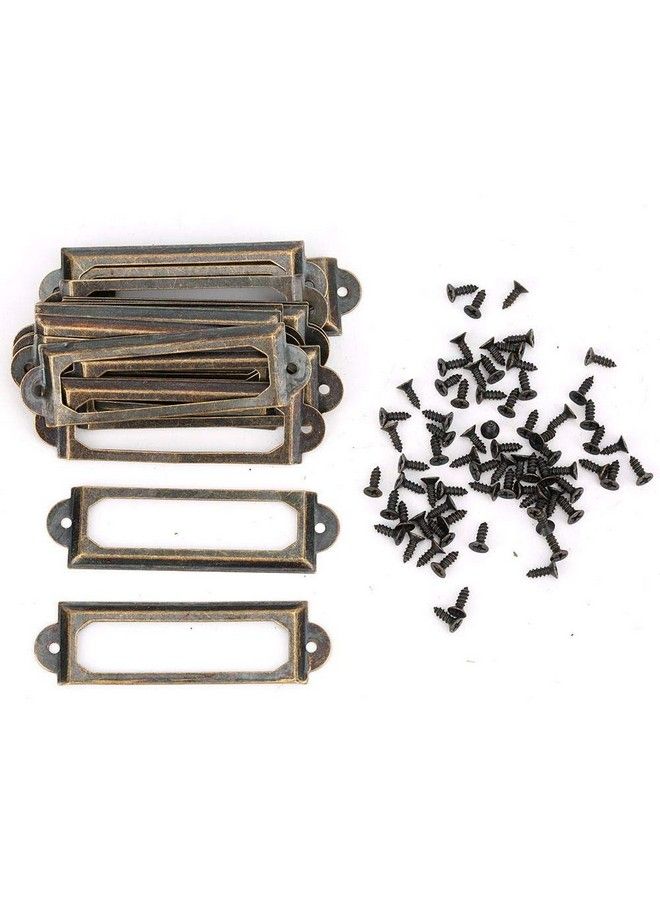 Hztyyier 20Pcs Metal Label Holder Antique Name Card Frame Office File Cabinet Drawer Name Card Cupboard Carpenter Repair Decoration (Green Bronze) - Image 1