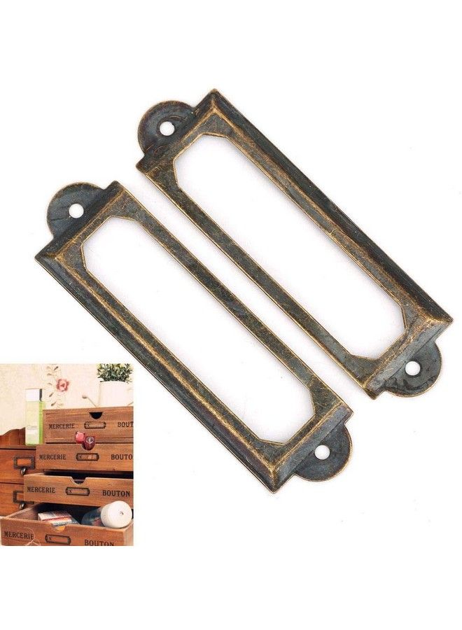 Hztyyier 20Pcs Metal Label Holder Antique Name Card Frame Office File Cabinet Drawer Name Card Cupboard Carpenter Repair Decoration (Green Bronze) - Image 5