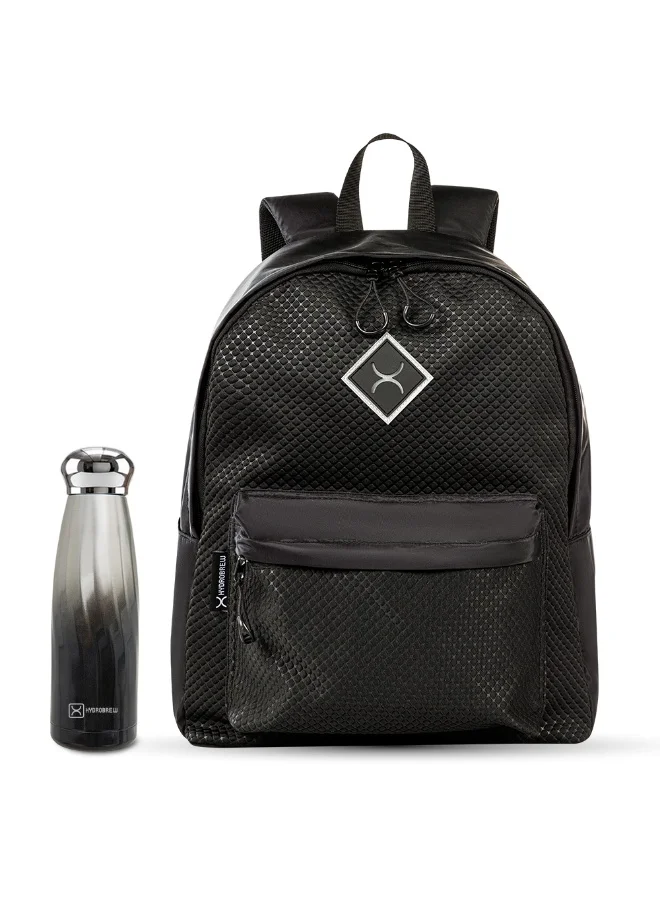 Hydrobrew Hydrobrew 17" Backpack w/ Double Wall Stainless Steel Water Bottle 420ml – Black