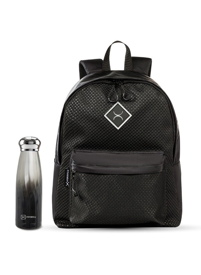 Hydrobrew 17" Backpack w/ Double Wall Stainless Steel Water Bottle 420ml – Black - Image 1