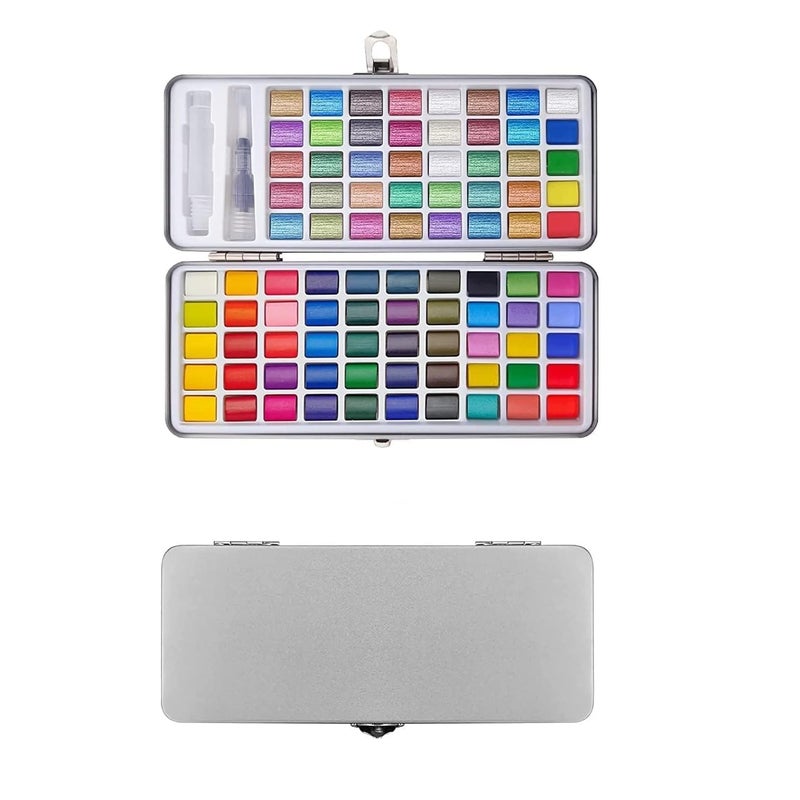 LEROKAS 90 colors Solid Pigment Watercolor Paint With Metal Box Set of 90 Multicolor