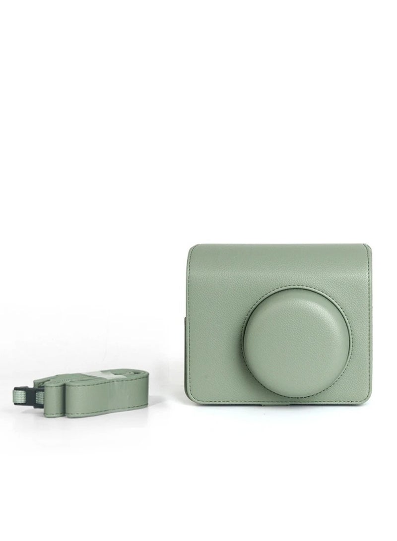 Retro Camera Bag for Instax Wide400 with Shoulder Strap PU Leather Cover Protective Camera Case (Field Green)