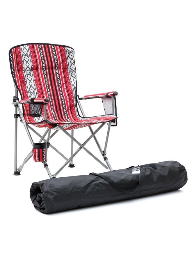 GO2CAMPS Premium Foldable Heritage Sadu Red Camping Chair with Cup Holder – Traditional Arab Design | Portable Lightweight Outdoor Seat with Armrests | Heavy-Duty Frame for Desert, Beach, BBQ, and Majlis | Supports Up to 150 Kg | Trip Chair,Camping,Gardening,Fishing,Travel,Picnic and Festivals [ SADU RED ] - Image 1