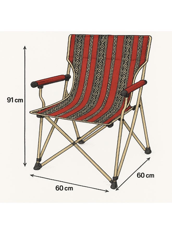 GO2CAMPS Premium Foldable Heritage Sadu Red Camping Chair with Cup Holder – Traditional Arab Design | Portable Lightweight Outdoor Seat with Armrests | Heavy-Duty Frame for Desert, Beach, BBQ, and Majlis | Supports Up to 150 Kg | Trip Chair,Camping,Gardening,Fishing,Travel,Picnic and Festivals [ SADU RED ] - Image 3