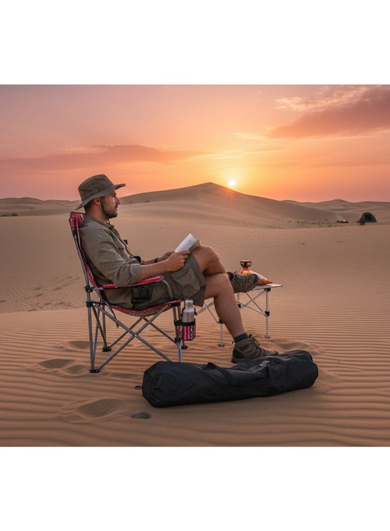 GO2CAMPS Premium Foldable Heritage Sadu Red Camping Chair with Cup Holder – Traditional Arab Design | Portable Lightweight Outdoor Seat with Armrests | Heavy-Duty Frame for Desert, Beach, BBQ, and Majlis | Supports Up to 150 Kg | Trip Chair,Camping,Gardening,Fishing,Travel,Picnic and Festivals [ SADU RED ] - Image 5