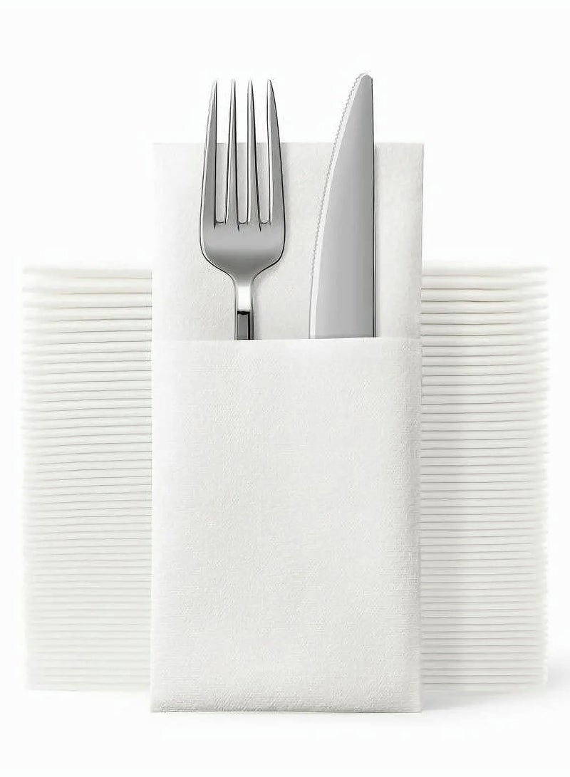 Disposable Cloth Like Napkins, Built-in Flatware Pocket, Wedding Party Linen Feel White Napkin, Prefolded for Silverware,50 Count  - Image 1