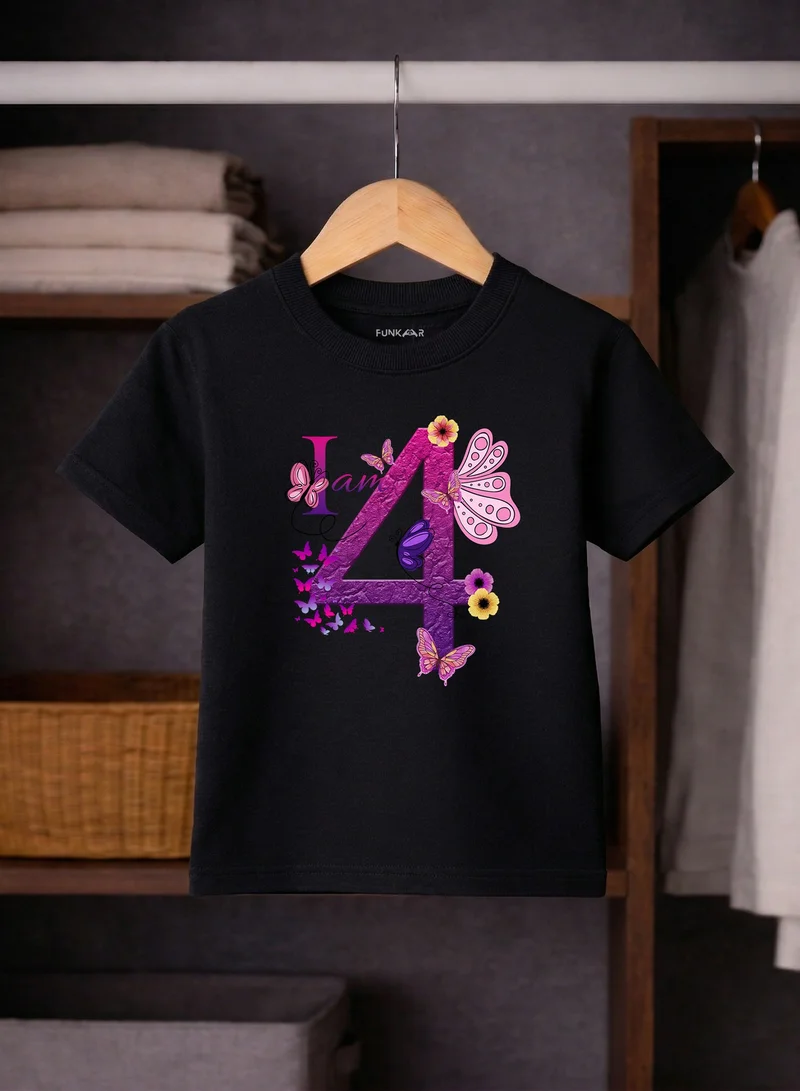 Funkaar Funkaar Birthday Girl, 4th Year Butterfly Birthday Graphic Print T-Shirt